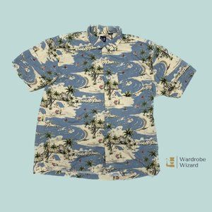 VINTAGE GAP Men's Cotton Beach Scene Hawaiian button-up, Large